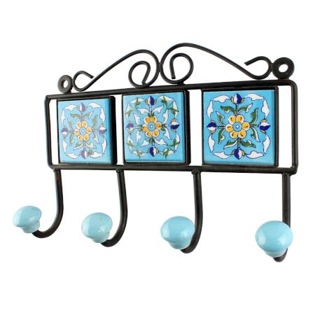 Turquoise Ceramic Floral Tiles Hook
